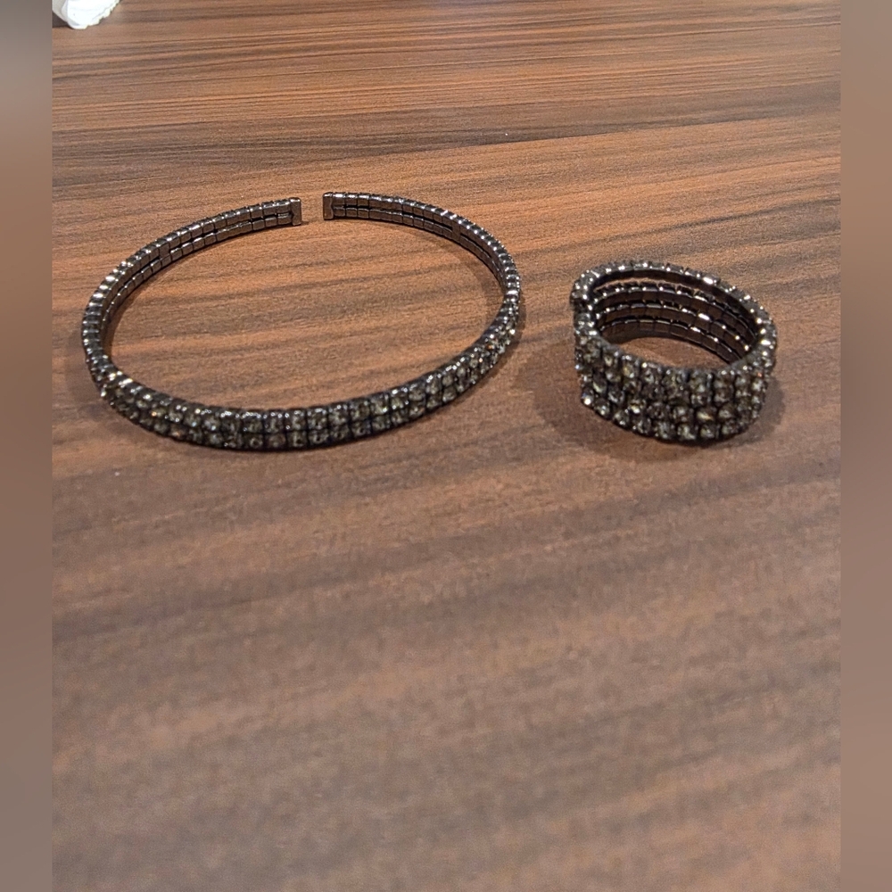 Elegant Smokey Black Women's Bracelet And Ring Set Ring Size 7 Bracelet 7 Inches